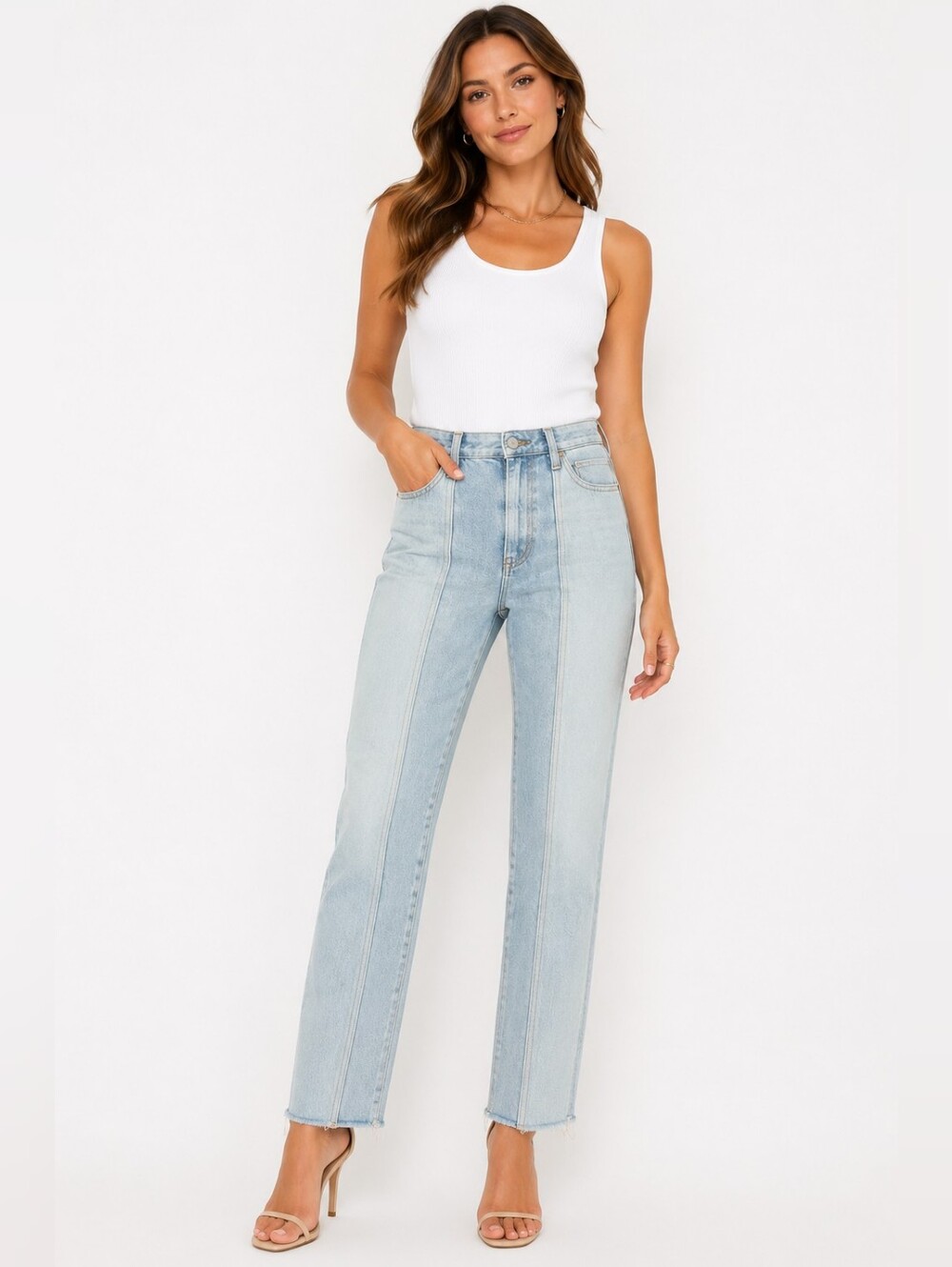 AG‎ Adriano Goldschmied The Isabelle Paneled High Rise Straight Leg Jeans 27